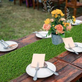 GLOBREEN Artificial Grass Table Runner, Greenery Faux Turf Table Centerpiece Decor Easter Spring Party, Wedding, Birthday, 12" x 60"