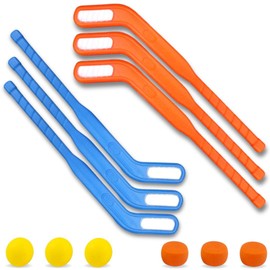 Liberty Imports Kids Floor Hockey Stick Bulk Set - 29" Youth Indoor Toys Sports Starter Set with Large Plastic Pucks and Balls for Toddlers, Children (6 Pack)