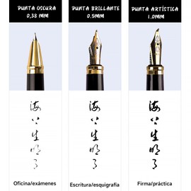 AWCBBT 6 Piezas Caja de Regalo de Pluma Estilográfica,Pluma Fuente Recargable con Convertidor y Caja,10 Cartuchos de Tinta,Punta de Iridio,2 x Punta de 0,38 mm,2 x Punta de 0,5 mm,2 x Punta de 1,0 mm