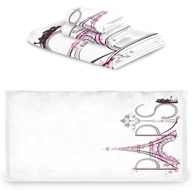 Naanle Chic Romantic French Paris Eiffel Tower Butterfly Soft Luxury Decorative Set of 3 Towels, 1 Bath Towel+1 Hand Towel+1 Washcloth, Multipurpose for Bathroom, Hotel, Spa and Beach(White)