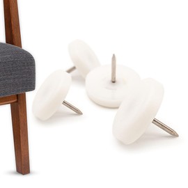 K.D.J. Brand Plastic Furniture Glides with Round Nails, Pack of 4 in White, 25 mm Diameter, 5 mm Thick, Chair Glides with Nail, Plastic Glides for Garden Chairs - Made in Germany
