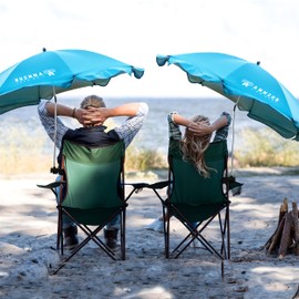 AMMSUN XL Chair Umbrella with Universal Clamp Adjustable 47 inches and 360-degree Swivel UPF 50+, Portable Clamp on Camping or Beach Chair, Stroller, Wheelchair, Golf cart, Bright Blue, 2 PACK