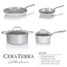 TECHEF - CeraTerra Collection Ceramic Nonstick Cookware Set (PTFE and PFOA Free Ceramic Exterior & Interior), Made in Korea, (6-Piece Set)