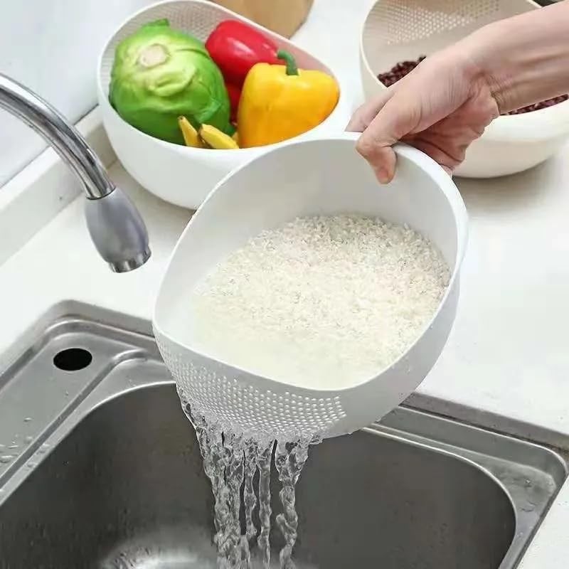 Rice Sieve Plastic Colander Kitchen Drain Basket with Handles Rice
