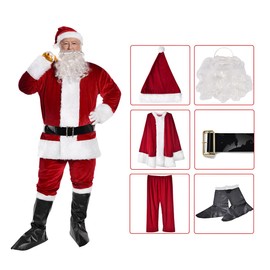 Yolent Santa Clause Outfits Christmas Santa Classic Suit Costume for Adult Men Cosplay Deluxe Santa Dress (laorenfu--dark red 6 pcs)