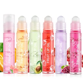 Rosarden 6 Piece Lip Gloss Set Moisturising Lip Oil Roll-On Set, Colourless Fruity Lip Balm for Lip Care Dry Lips, Lip Glow Oil for Women and Young Girls