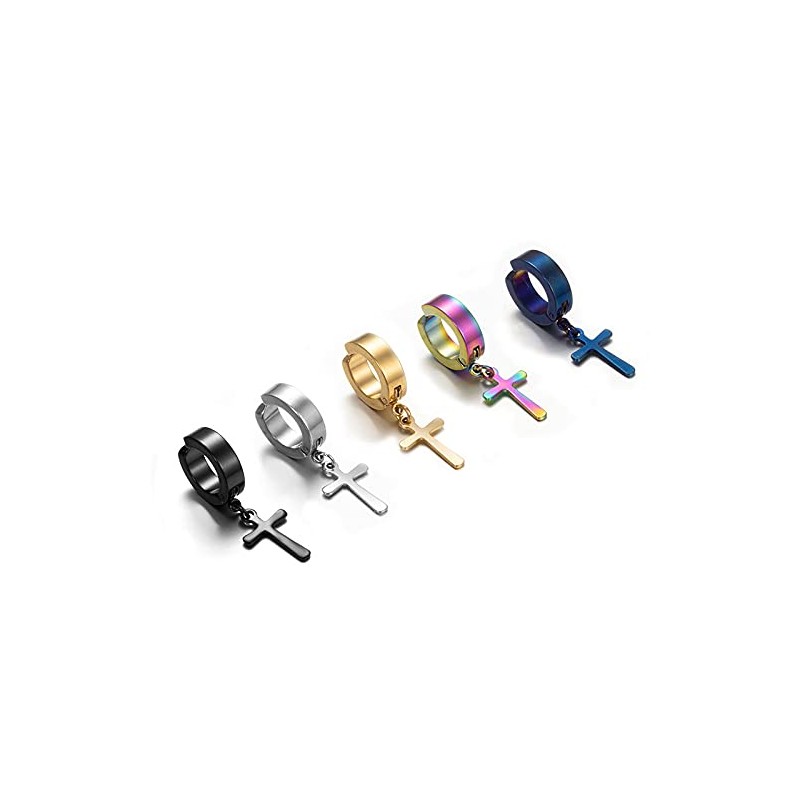 Gold Silver Cross Clip On Earrings Drop Dangle Set for