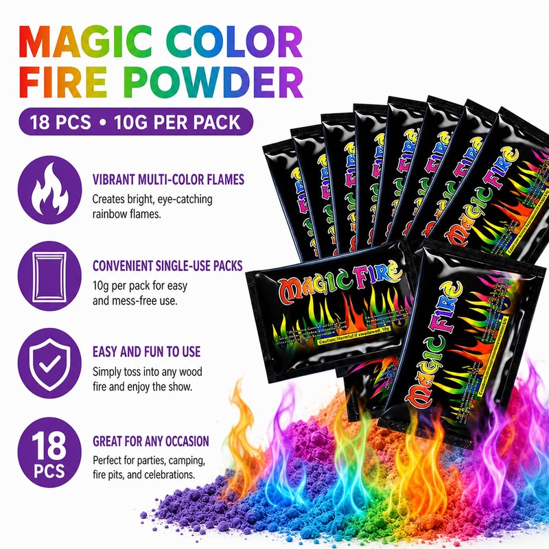 18PCS Magic Fire Sachets 10 G Packs, Fire Colour Changing