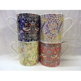 Set of 4 Extra Large China Mugs in Vintage William Morris Designs