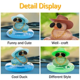 wonuu 2Pcs Car Dashboard Decorations Color Ducks, Rubber Duck for Car Ornament Accessories with Mini Hat Sunglasses Necklace and Swim Ring, B_Dark Blue&Blue Duck+Blue Sun Hat+Transparent