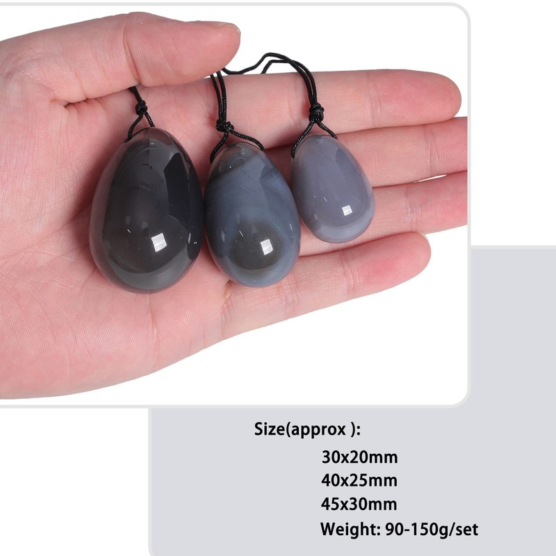 Nupuyai Nupuyai Grey Agate Crystal Stone Yoni Eggs Set of