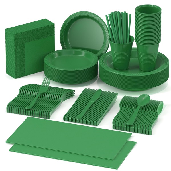 JHDZDHY 202 Pieces Disposable Plastic Dinnerware Set, Plastic Cutlery Set