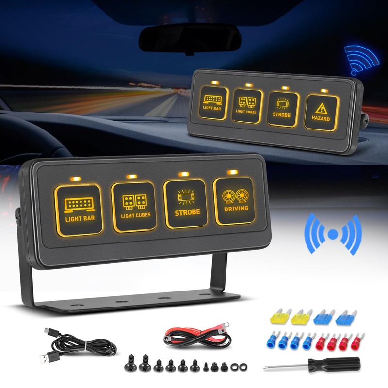 Wireless 4 Gang Switch Panel, Niking Auto Multifunction Offroad LED