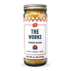 PS Seasoning The Works Burger Seasoning - All-Purpose Rub, Smash Burger and Steak Seasoning for Grilling - Spice Blend with Ketchup, Mustard, and Pickles - Great for Patties, Pizza, Fries, Chicken, 6.1oz