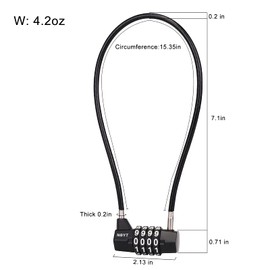 NBYT Steel Cable Rope 4-Digit Combination Lock,Cabinet Handle Padlock,diameter3/16,length15,Suitable for Lockers, File Cabinets, Wardrobes, Small Fences, Refrigerator Door,Small Sheds, Pet Door.