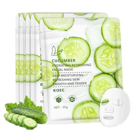 Shefave Gurken Tuchmasken Gesicht, 5pcs Anti Aging Gesichtsmasken, Feuchtigkeitsspendende Maske mit Hyaluron, Pflege bei Sonnenbrand, Erfrischend Masken Beauty, Beruhigend bei Rötungen