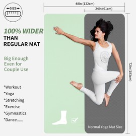 CAMBIVO Large Yoga Mat (6'x 4'), Extra Wide Workout Mat for Men and Women, 1/3 &1/4 Thick Exercise Fitness TPE Mat for Home Gym, Yoga, Pilates, Workout (Mint Green), 6mm
