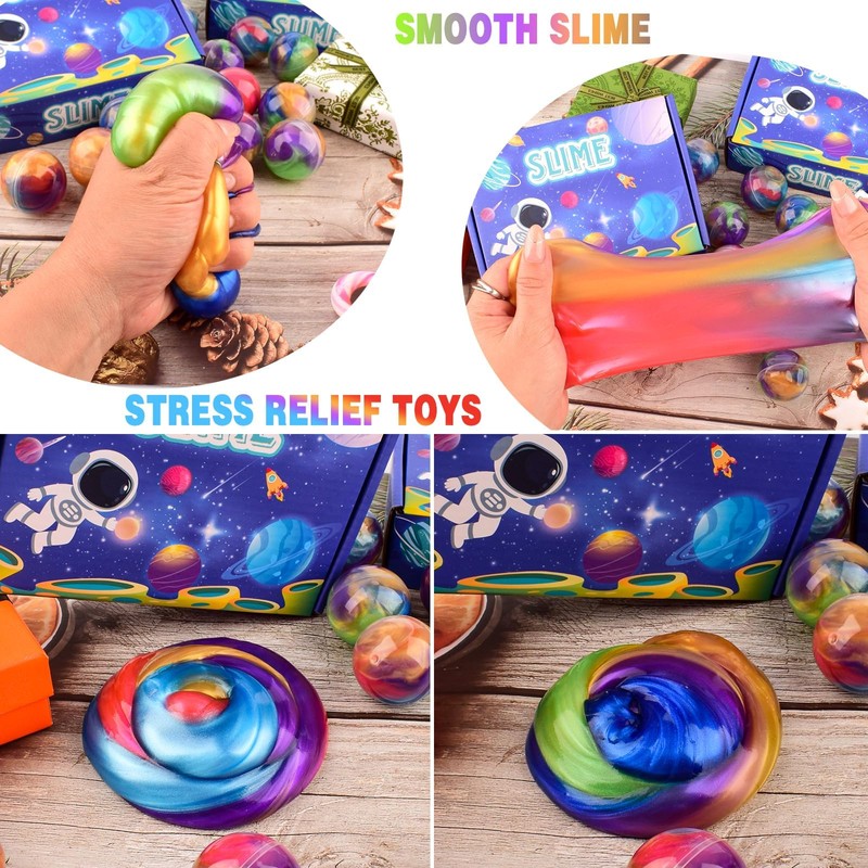 12 Pack Galaxy Slime Balls – Slime Party Favors, Non-Sticky,