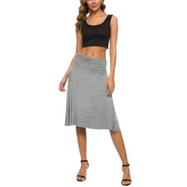EXCHIC Women's Solid Stretch Ruched Waistband Flared Midi Yoga Skirt (XL, Light Grey)