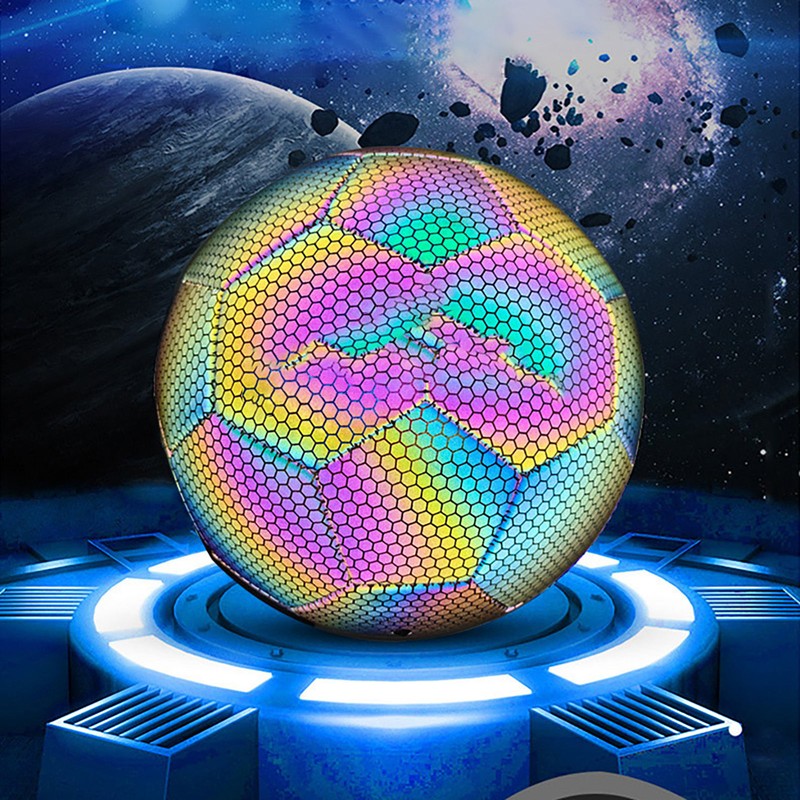 Reflective Football PU Glowing Sports Soccer Ball with Pump for