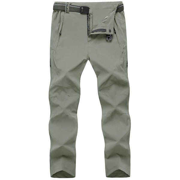 TBMPOY Men's Outdoor Lightweight Windproof Belted Quick-Dry Hiking Pants Thin Sage Green M