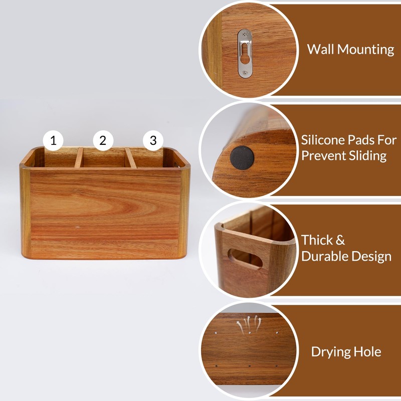 Wooden Kitchen Utensil Holder Organizer for Counter or Countertop, Large