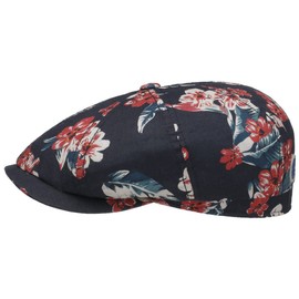 Stetson Hatteras Flowlin Flat Cap - Patterned Linen Hat - Floral Multicoloured - Summer Hat with Tropical Pattern - Women & Men - Spring/Summer, darkblue
