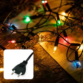 hellum 832075 20-Bulb Mini Fairy Lights, Indoor Power-Operated Multi-Coloured Lights for Christmas, Green Cable with Plug, 2.85 m Illuminated Length