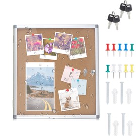 Outdoor Enclosed Cork Bulletin Board Tamper-Proof Dispaly Case, Aluminium Frame, Weatherproof Cork Noticeboard, Enclosed Cork Board for School, Office, Restaurant, Hospital etc（28 * 26inches）