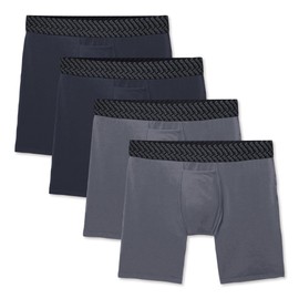 Tommy John Men’s Mid-Length Underwear 6”, Cotton Basics Boxers with Contour Pouch, Soft Breathable Stretch Fabric Mens Underwear for Daily Wear, 4 Pack (Dress Blues/Turbulence, Small)
