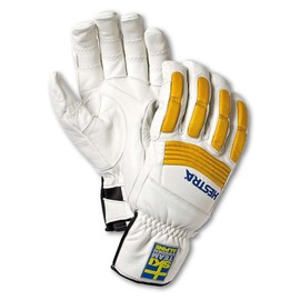 Hestra Unisex Downhill Comp Ergo Grip 5-Finger Glove I Windproof, Insulated Alpine Racing Gloves - White/Yellow - 7