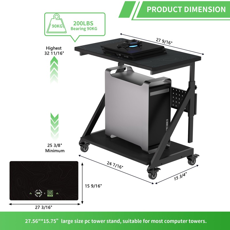 Klobel Height Adjustable Computer Tower Cart Stand, Mobile PC Laptop