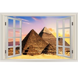 VWAQ - Peel and Stick Egyptian Pyramids Wall Mural - 3D Window View Wall Decal Sticker NWT2 (36" H X 54" W)