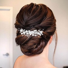 Latious Wedding Bride Hair Side Comb Silver Flower Bridal Hair Clips Floral Hair Pieces Opal Hair Accessories for Women and Girls