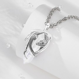 AEONSLOVE Dragon Necklace for Women Men Healing Crystal Pendant Necklace Viking Dragon Jewellery Energy Protection Healing Stones and Crystals Gifts for Boys Girls