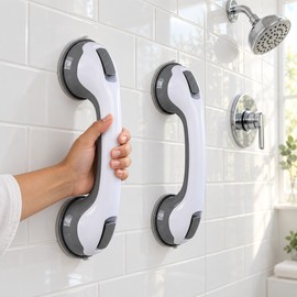 2-Pack Suction Cup Grab Bar Handles – Tool-Free No-Drill Bathroom Shower Handles for Tile and Glass