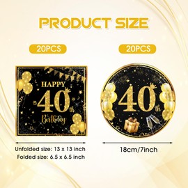 DURYGEN 40 PCS 40th Birthday Party Decorations Black and Gold 40th Birthday Plates and Napkins Set Cheers to 40 Years Decorations Vintage 1984 Tableware Kit for Men Women Birthday Party Supplies