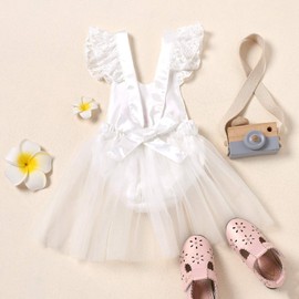 Floral Baby Girl 1st Birthday Romper Clothes Tulle Lace One Piece Romper Bodysuits Princess Dress First Birthday Party Clothes (18-24 Months, White)