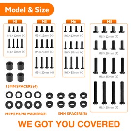 GINKGO Universal TV VESA Screws Set, M4 M5 M6 M8 TV Screws and Spacers, Suitable for TV Wall Mount, TV Stand and Monitor Stand, Monitor. Up to 80 Inches, Black