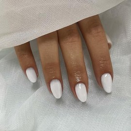 Sxvme Uñas Postizas Blancas Cortas Ovaladas Y Redondas Con Pegamento, Uñas Postizas Cortas De Color Blanco Lechoso, Uñas Postizas Acrílicas Hechas A M