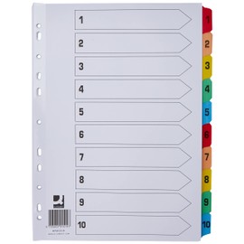 Q-Connect 1-10 Index Multi-punched Reinforced Board Multi-Colour Numbered Tabs A4 White