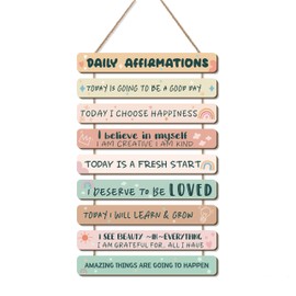 HPUINB Inspirational Quotes Wall Art,Motivational Decor Family Wall Art Wood,Rainbow Office Motivational Wall Art for Nursery,Positive Wall Decorations For Kids Bedroom Decor (Daily Affirmations 2)