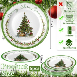 LOYIM 6 Pcs Christmas Plates Xmas Tree Dinner Plate Xmas Wreath Dishes Assorted Designs Dinnerware Set for Appetizer Dessert Salad Birthday Party(Christmas Tree,8 Inches)