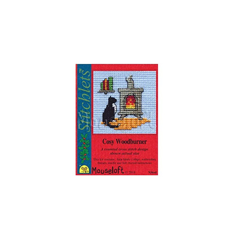 Mouseloft Mini Cross Stitch Kit - Cosy Woodburner, Christmas Collection