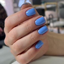 Bellelfin 120Pcs Short Press on Nails, Square Fake Nails Sky Blue Glue on Nails Full Cover Acrylic Nails Press on Artificial False Nails for Women Girls Fingernails Design