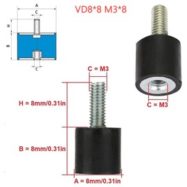 Fafeicy Pack of 4 M3 Rubber Bearings, VD8 x 8 M3 x 8 Anti-Vibration Silent Block, Car Boat Coils, for Air Compressors, Diesel Engines, Water Pumps, Adopted Geometric Design (VD8 x 8 M3 x 8)