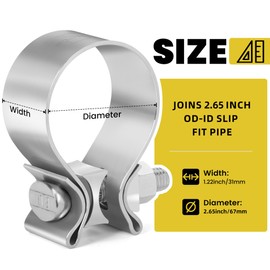 ZEHCLP 67mm 2.65 inch Exhaust Clamp Butt Joint 304 Stainless Steel Band Lap Joint Stainless Steel for Pipes Silver,Narrow Band Muffler Clamp，Catalytic Converters，Mufflers (2, 2.65 inch)