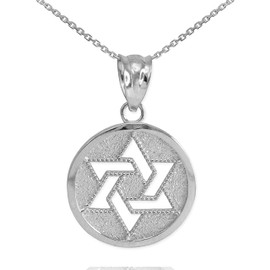 .925 Sterling Silver Jewish Six Pointed Star of David Magen Judaica Hexagram Round Medal Pendant Necklace - 18"