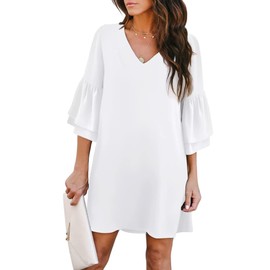 BELONGSCI Women's 2023 Summer Dress Sweet & Cute V-Neck Bell Sleeve Shift Dress Mini Dress, Perfect for Wedding or Graduation