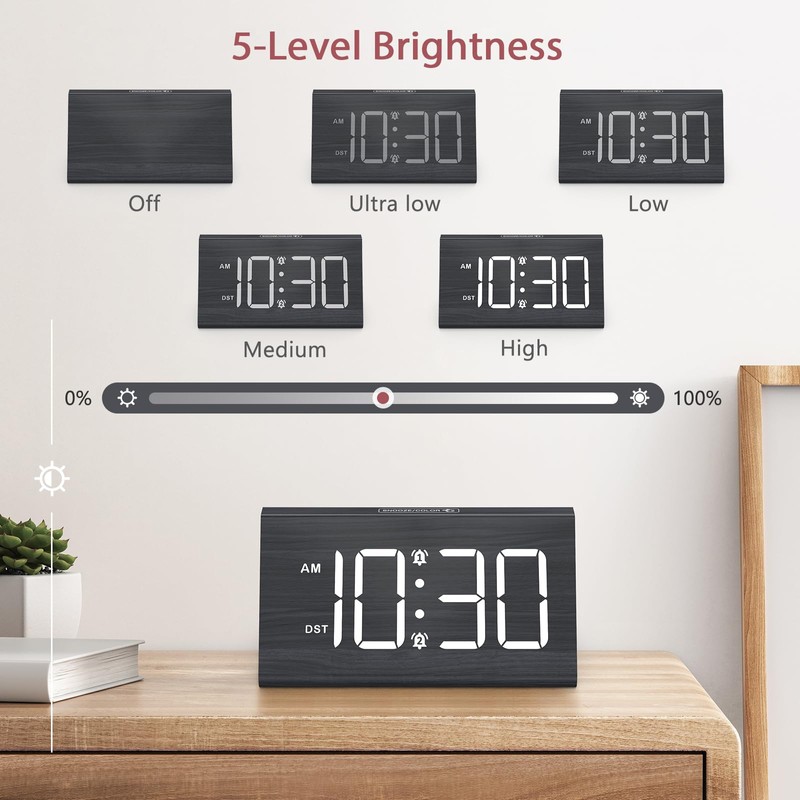 LOFICOPER Digital Alarm Clock, 6.7" Wooden Clock with Colorful Ambient